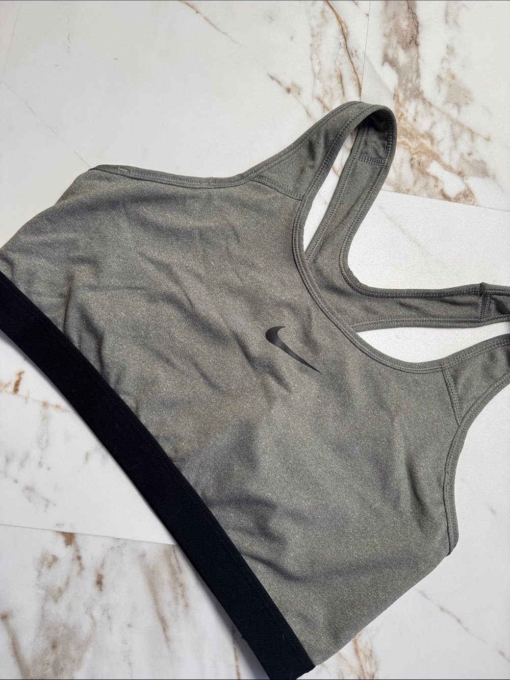 Nike Dri Fit Logo Gray Sports Bra Sz XL workout Run sporty cheer